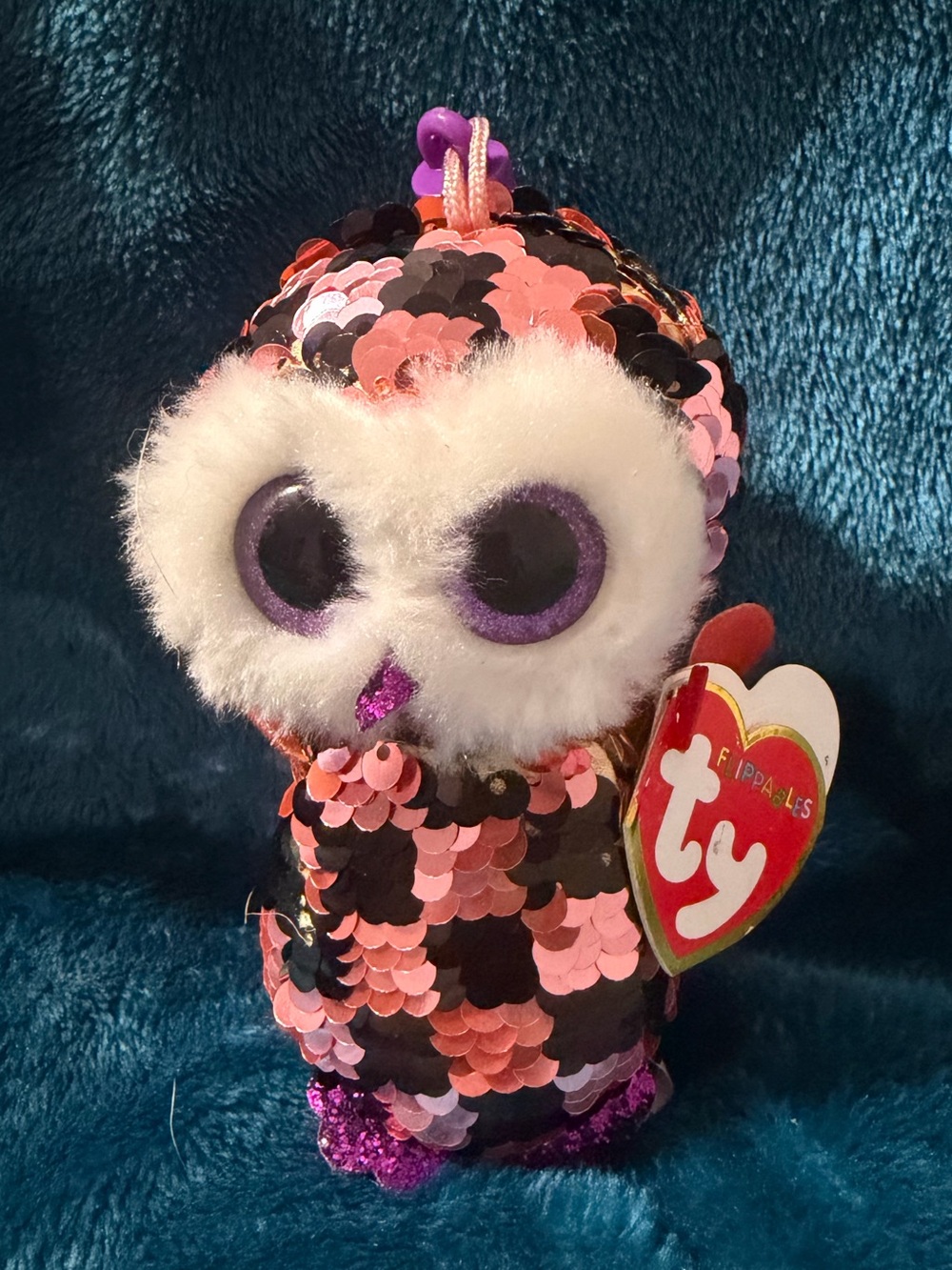 Ty Sequin Owl Plush - Pink, Black, White, Purple